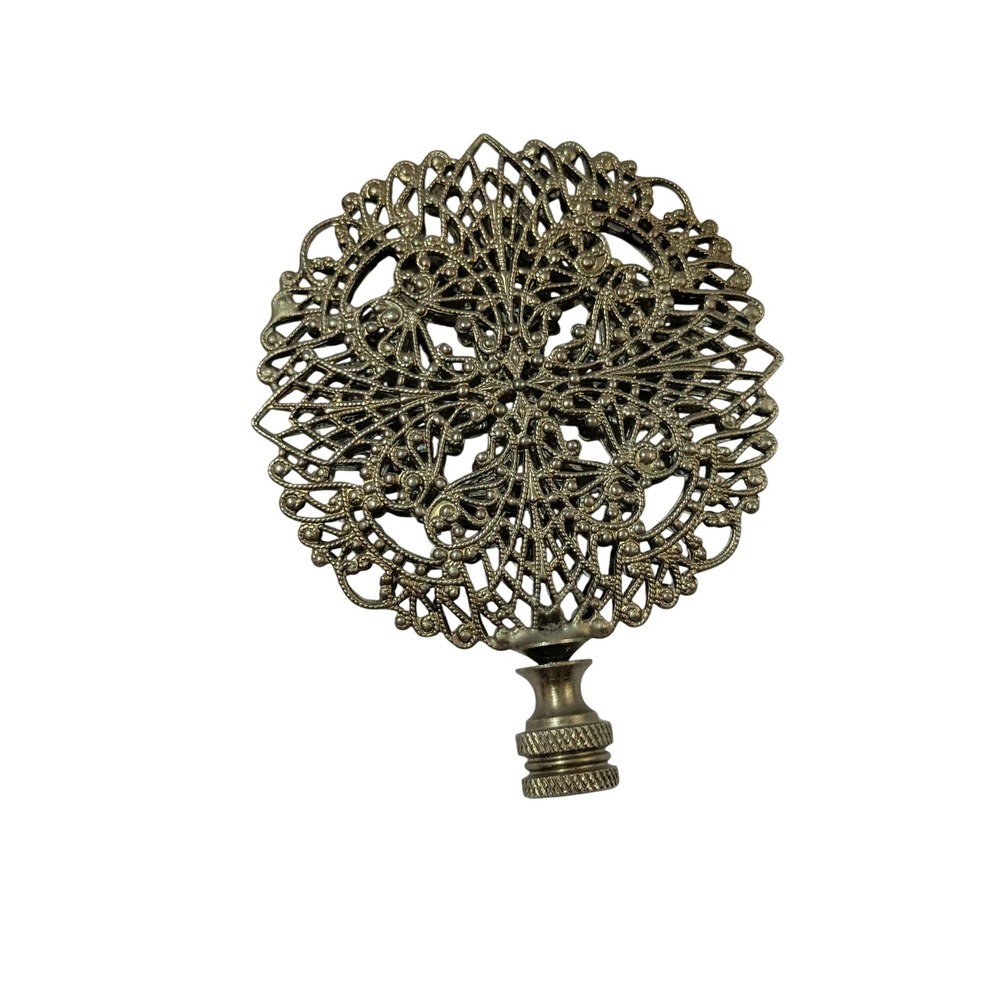 Vintage Brass Filigree Lamp Finial Round Openwork Medallion Topper 3.5 Inch